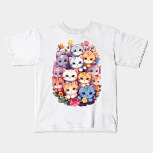 Kawaii kitten in flower bouquet Kids T-Shirt